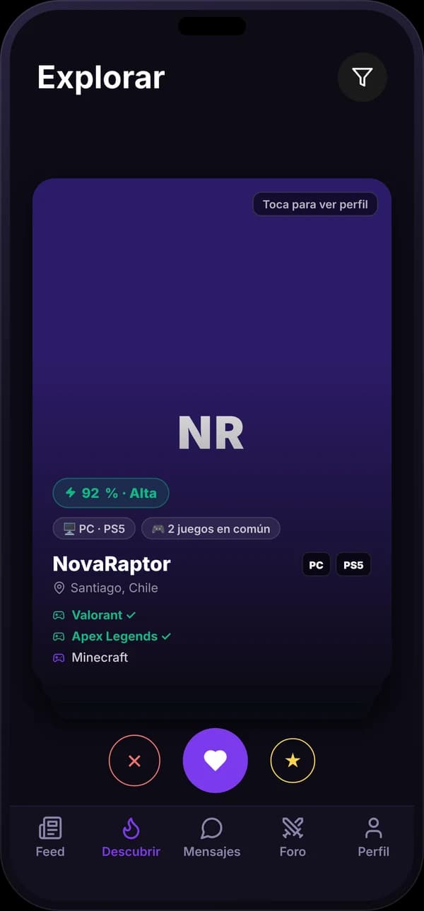Pantalla Descubrir con un perfil compatible
