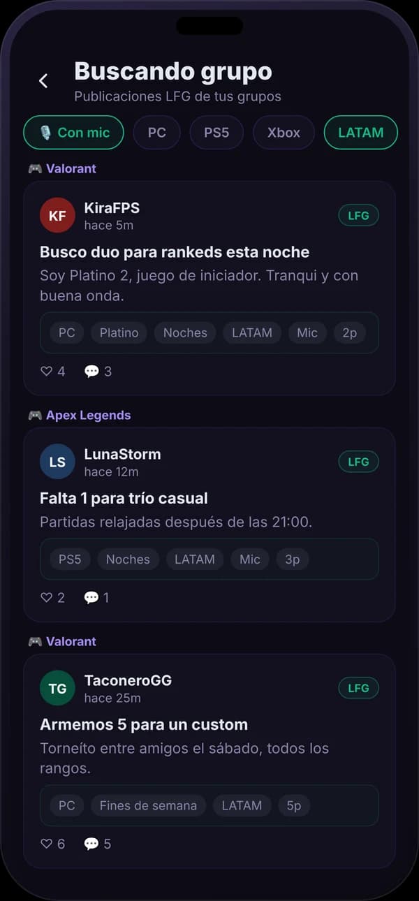 Foro: publicaciones de gente buscando grupo