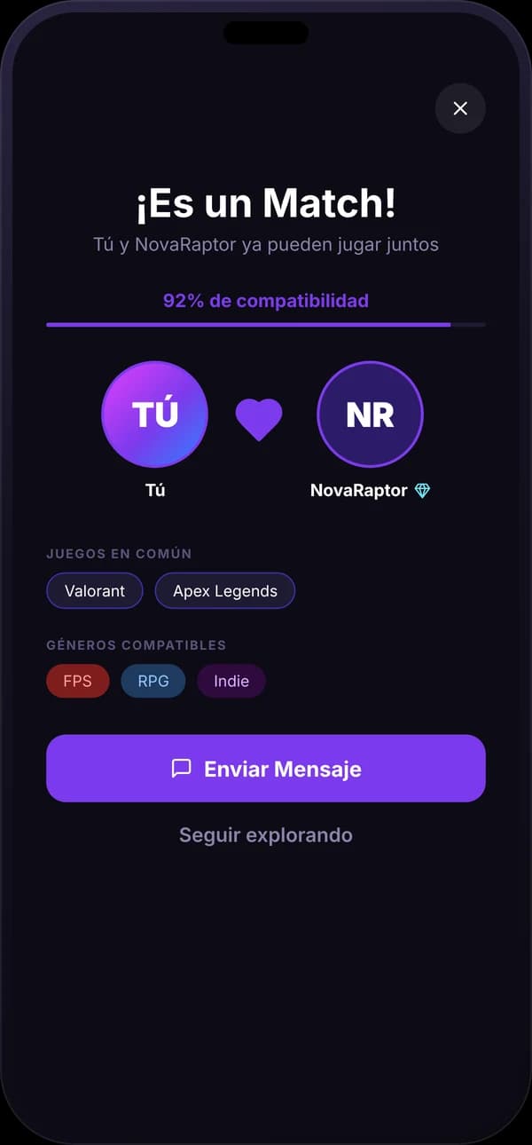 Pantalla de match entre dos jugadores